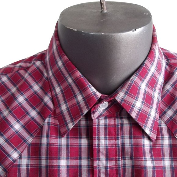 Vintage PLAINS Rockabilly Plaid Pearl Snap Long Sleeve Western Cowboy Shirt Sz L - Picture 3 of 8